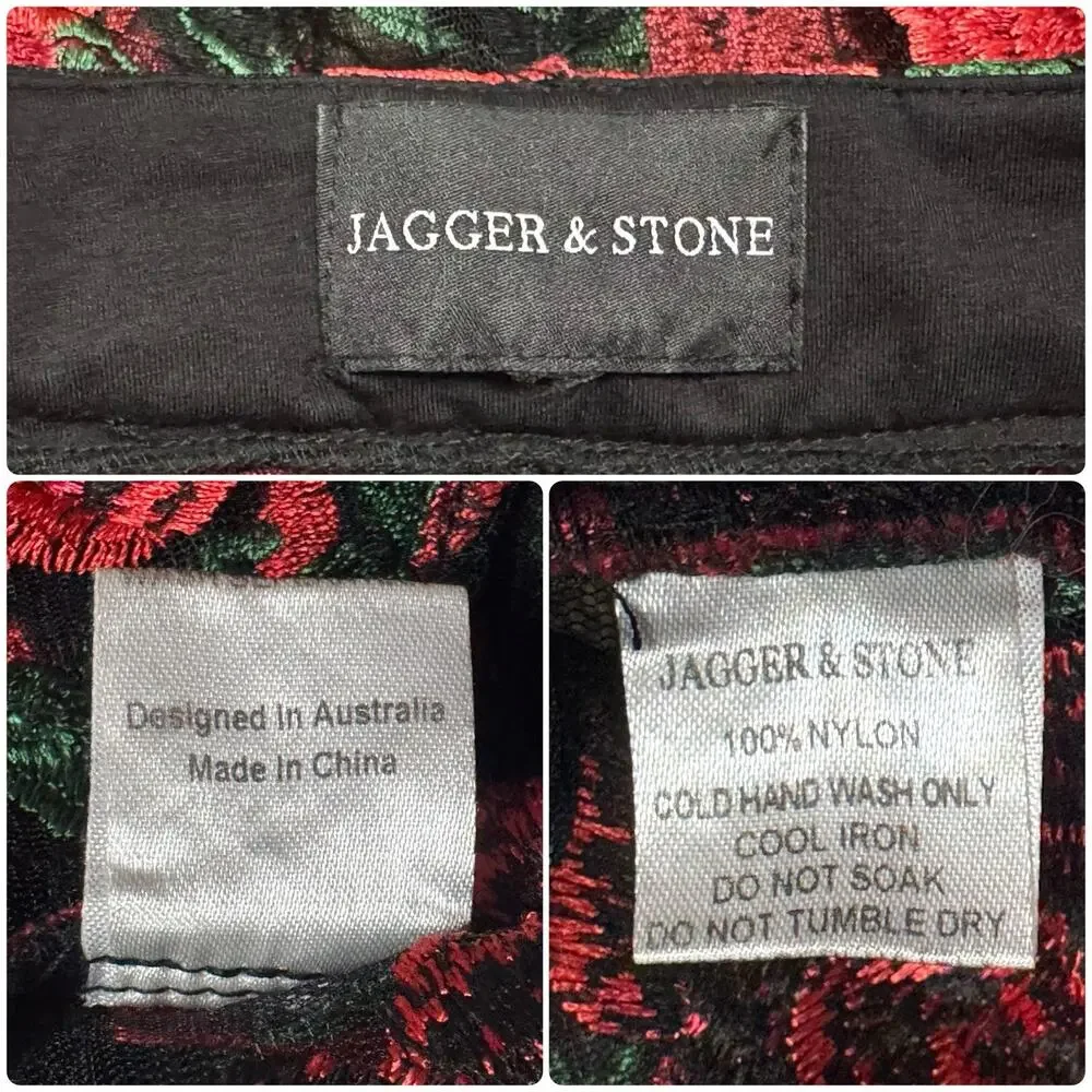 JAGGER & STONE Sheer Red Rose Embroidered Mesh Pants Zip Ankles Floral Size S - Picture 11 of 11